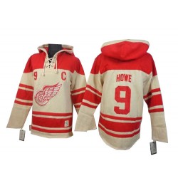 Detroit Red Wings Gordie Howe Official Cream Old Time Hockey Premier Adult Sawyer Hooded Sweatshirt Jersey