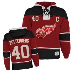 Detroit Red Wings Henrik Zetterberg Official Red Old Time Hockey Authentic Adult Sawyer Hooded Sweatshirt Jersey