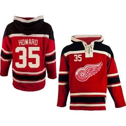 Detroit Red Wings Jimmy Howard Official Red Old Time Hockey Authentic Adult Sawyer Hooded Sweatshirt Jersey