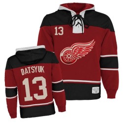 Detroit Red Wings Pavel Datsyuk Official Red Old Time Hockey Premier Adult Sawyer Hooded Sweatshirt Jersey