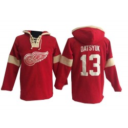 Detroit Red Wings Pavel Datsyuk Official Red Old Time Hockey Authentic Adult Pullover Hoodie Jersey