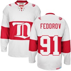 Adult Authentic Detroit Red Wings Sergei Fedorov White Winter Classic Throwback Official CCM Jersey
