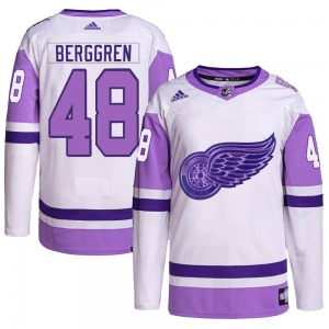 Youth Authentic Detroit Red Wings Jonatan Berggren White/Purple Hockey Fights Cancer Primegreen Official Adidas Jersey