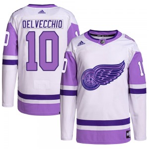 Youth Authentic Detroit Red Wings Alex Delvecchio White/Purple Hockey Fights Cancer Primegreen Official Adidas Jersey
