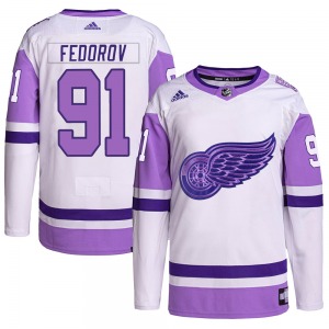 Youth Authentic Detroit Red Wings Sergei Fedorov White/Purple Hockey Fights Cancer Primegreen Official Adidas Jersey