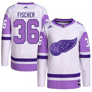 Youth Authentic Detroit Red Wings Christian Fischer White/Purple Hockey Fights Cancer Primegreen Official Adidas Jersey