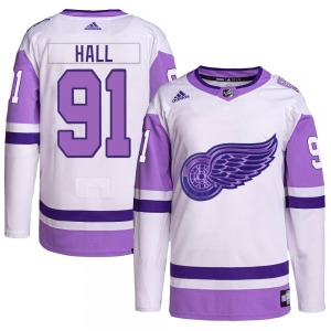 Youth Authentic Detroit Red Wings Curtis Hall White/Purple Hockey Fights Cancer Primegreen Official Adidas Jersey