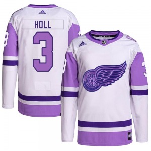 Youth Authentic Detroit Red Wings Justin Holl White/Purple Hockey Fights Cancer Primegreen Official Adidas Jersey