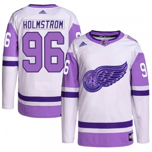 Youth Authentic Detroit Red Wings Tomas Holmstrom White/Purple Hockey Fights Cancer Primegreen Official Adidas Jersey