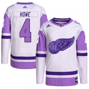 Youth Authentic Detroit Red Wings Mark Howe White/Purple Hockey Fights Cancer Primegreen Official Adidas Jersey