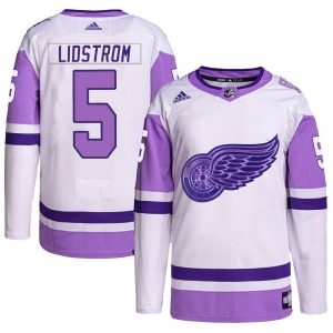 Youth Authentic Detroit Red Wings Nicklas Lidstrom White/Purple Hockey Fights Cancer Primegreen Official Adidas Jersey
