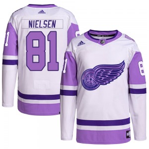 Youth Authentic Detroit Red Wings Frans Nielsen White/Purple Hockey Fights Cancer Primegreen Official Adidas Jersey