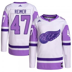 Youth Authentic Detroit Red Wings James Reimer White/Purple Hockey Fights Cancer Primegreen Official Adidas Jersey