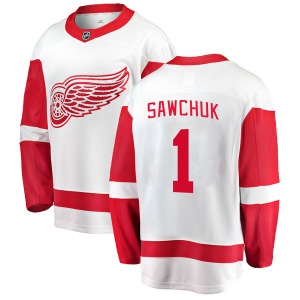 Adult Breakaway Detroit Red Wings Terry Sawchuk White Away Official Fanatics Branded Jersey