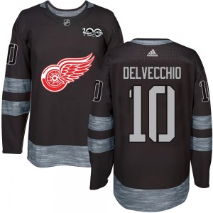 Adult Authentic Detroit Red Wings Alex Delvecchio Black 1917-2017 100th Anniversary Official Jersey