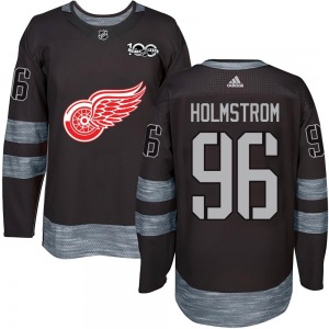 Adult Authentic Detroit Red Wings Tomas Holmstrom Black 1917-2017 100th Anniversary Official Jersey
