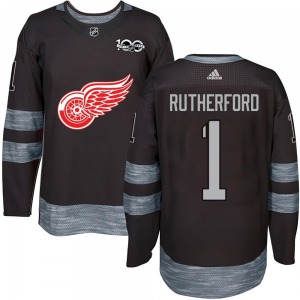 Adult Authentic Detroit Red Wings Jim Rutherford Black 1917-2017 100th Anniversary Official Jersey