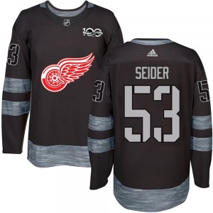 Adult Authentic Detroit Red Wings Moritz Seider Black 1917-2017 100th Anniversary Official Jersey