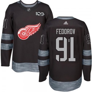 Youth Authentic Detroit Red Wings Sergei Fedorov Black 1917-2017 100th Anniversary Official Jersey