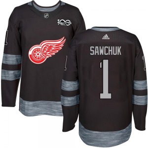 Youth Authentic Detroit Red Wings Terry Sawchuk Black 1917-2017 100th Anniversary Official Jersey