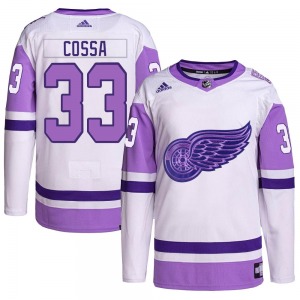 Adult Authentic Detroit Red Wings Sebastian Cossa White/Purple Hockey Fights Cancer Primegreen Official Adidas Jersey