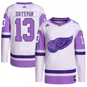 Adult Authentic Detroit Red Wings Pavel Datsyuk White/Purple Hockey Fights Cancer Primegreen Official Adidas Jersey