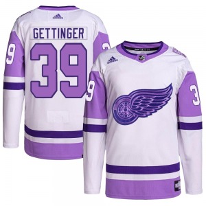 Adult Authentic Detroit Red Wings Tim Gettinger White/Purple Hockey Fights Cancer Primegreen Official Adidas Jersey