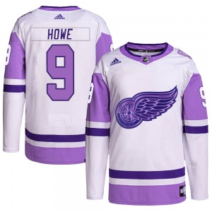 Adult Authentic Detroit Red Wings Gordie Howe White/Purple Hockey Fights Cancer Primegreen Official Adidas Jersey