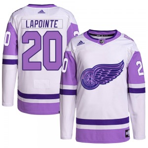 Adult Authentic Detroit Red Wings Martin Lapointe White/Purple Hockey Fights Cancer Primegreen Official Adidas Jersey