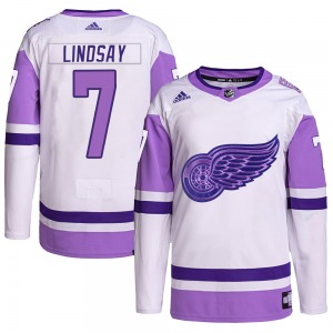 Adult Authentic Detroit Red Wings Ted Lindsay White/Purple Hockey Fights Cancer Primegreen Official Adidas Jersey