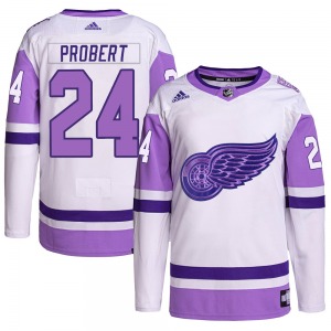 Adult Authentic Detroit Red Wings Bob Probert White/Purple Hockey Fights Cancer Primegreen Official Adidas Jersey