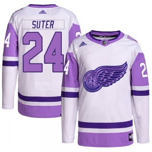 Adult Authentic Detroit Red Wings Pius Suter White/Purple Hockey Fights Cancer Primegreen Official Adidas Jersey