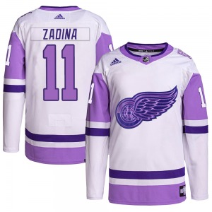 Adult Authentic Detroit Red Wings Filip Zadina White/Purple Hockey Fights Cancer Primegreen Official Adidas Jersey