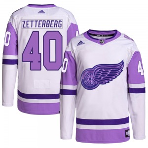Adult Authentic Detroit Red Wings Henrik Zetterberg White/Purple Hockey Fights Cancer Primegreen Official Adidas Jersey
