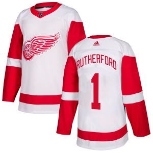 Adult Authentic Detroit Red Wings Jim Rutherford White Official Adidas Jersey