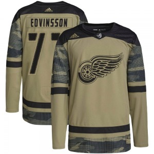 Adult Authentic Detroit Red Wings Simon Edvinsson Camo Military Appreciation Practice Official Adidas Jersey