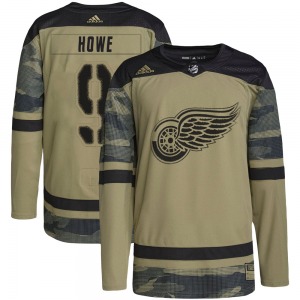 Adult Authentic Detroit Red Wings Gordie Howe Camo Military Appreciation Practice Official Adidas Jersey