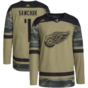 Adult Authentic Detroit Red Wings Terry Sawchuk Camo Military Appreciation Practice Official Adidas Jersey