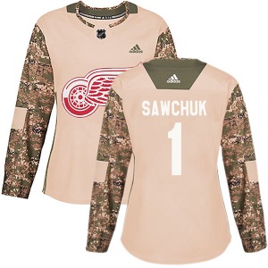 Women's Authentic Detroit Red Wings Terry Sawchuk Camo Veterans Day Practice Official Adidas Jersey