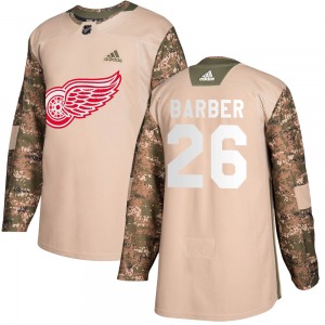 Adult Authentic Detroit Red Wings Riley Barber Camo Veterans Day Practice Official Adidas Jersey