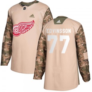 Adult Authentic Detroit Red Wings Simon Edvinsson Camo Veterans Day Practice Official Adidas Jersey