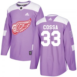 Adult Authentic Detroit Red Wings Sebastian Cossa Purple Hockey Fights Cancer Practice Official Adidas Jersey