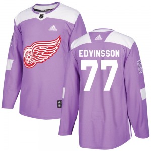 Adult Authentic Detroit Red Wings Simon Edvinsson Purple Hockey Fights Cancer Practice Official Adidas Jersey