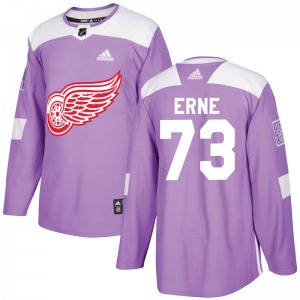 Adult Authentic Detroit Red Wings Adam Erne Purple Hockey Fights Cancer Practice Official Adidas Jersey