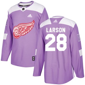 Adult Authentic Detroit Red Wings Reed Larson Purple Hockey Fights Cancer Practice Official Adidas Jersey