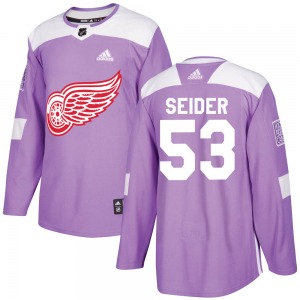 Adult Authentic Detroit Red Wings Moritz Seider Purple Hockey Fights Cancer Practice Official Adidas Jersey