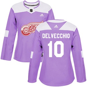 Women's Authentic Detroit Red Wings Alex Delvecchio Purple Hockey Fights Cancer Practice Official Adidas Jersey