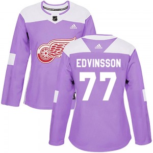Women's Authentic Detroit Red Wings Simon Edvinsson Purple Hockey Fights Cancer Practice Official Adidas Jersey