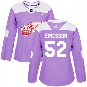 Women's Authentic Detroit Red Wings Jonathan Ericsson Purple Hockey Fights Cancer Practice Official Adidas Jersey