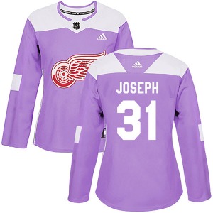 Women's Authentic Detroit Red Wings Curtis Joseph Purple Hockey Fights Cancer Practice Official Adidas Jersey